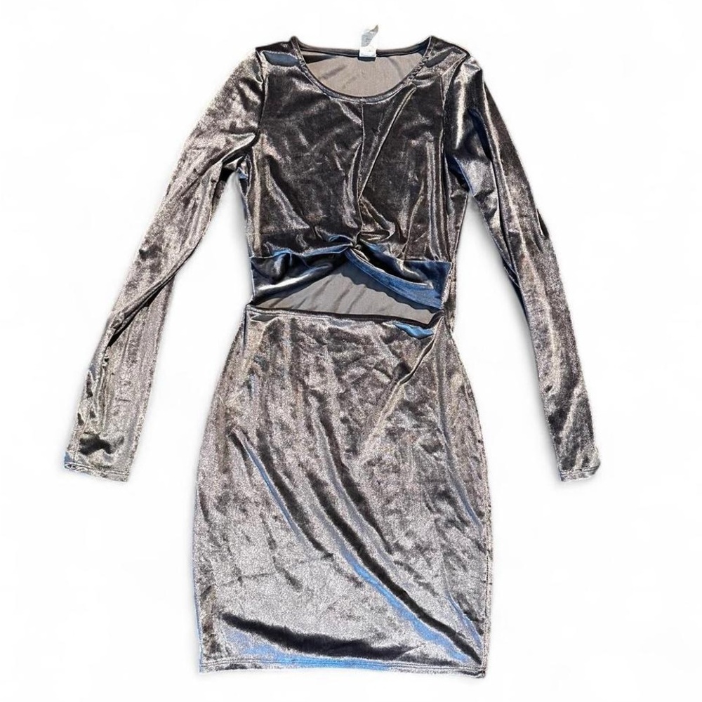 Windsor Silver Blue Asymmetrical Long Sleeve Bodycon Dress